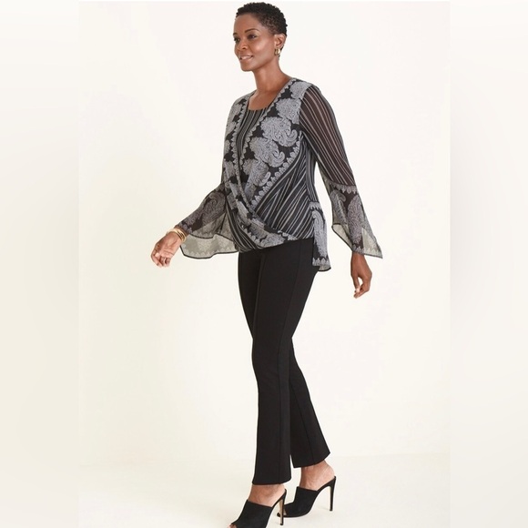 Chico’s Batik Stripe And Paisley Surplice Top Sz 3 (XL) - Picture 2 of 9